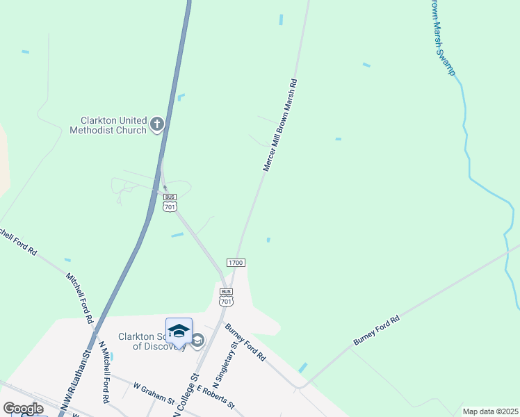 map of restaurants, bars, coffee shops, grocery stores, and more near 10401 Mercer Mill Brown Marsh Road in Clarkton