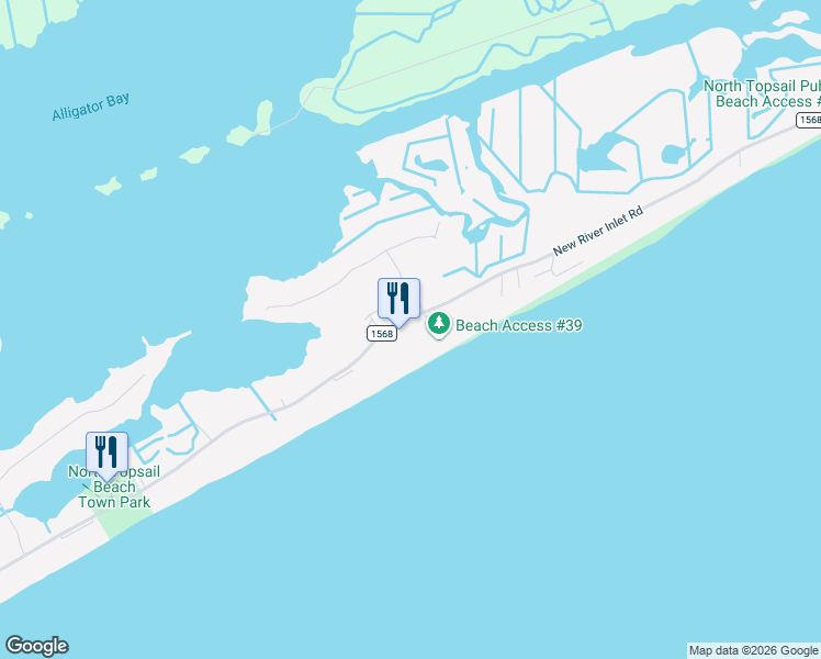 map of restaurants, bars, coffee shops, grocery stores, and more near 774 New River Inlet Road in North Topsail Beach