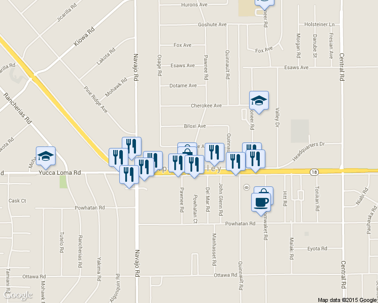map of restaurants, bars, coffee shops, grocery stores, and more near in Apple Valley