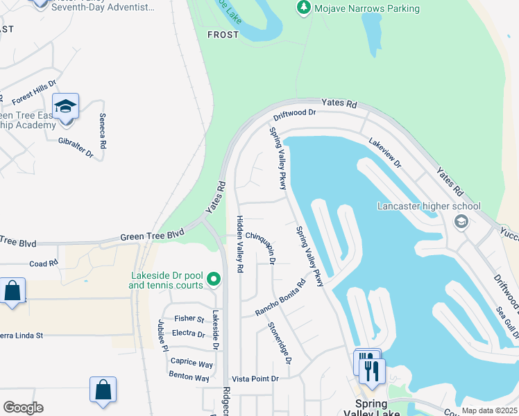 map of restaurants, bars, coffee shops, grocery stores, and more near 17795 Honeycomb Lane in Victorville