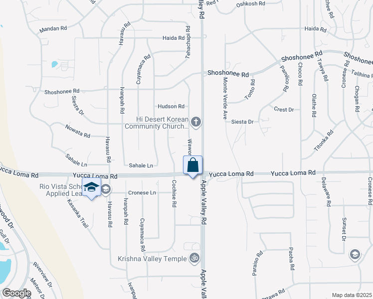 map of restaurants, bars, coffee shops, grocery stores, and more near 13794 Wawona Road in Apple Valley