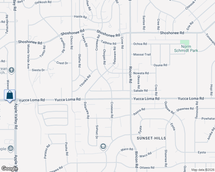 map of restaurants, bars, coffee shops, grocery stores, and more near 13784 Cronese Road in Apple Valley