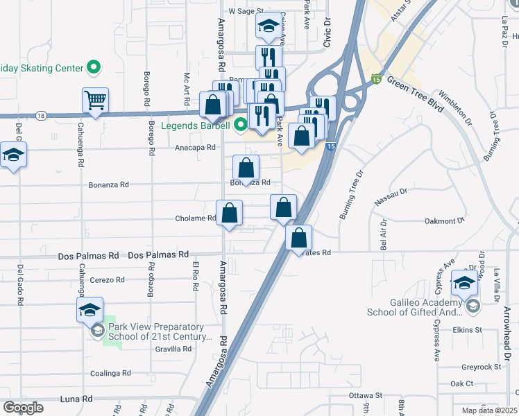 map of restaurants, bars, coffee shops, grocery stores, and more near Cholame Road in Victorville