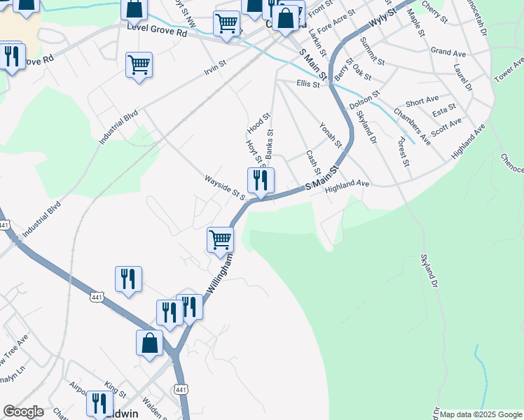 map of restaurants, bars, coffee shops, grocery stores, and more near 150 Apple Tree Lane in Cornelia