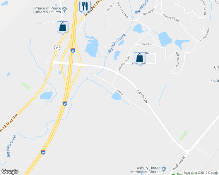 map of restaurants, bars, coffee shops, grocery stores, and more near 912 49th Street Northwest in Fort Payne