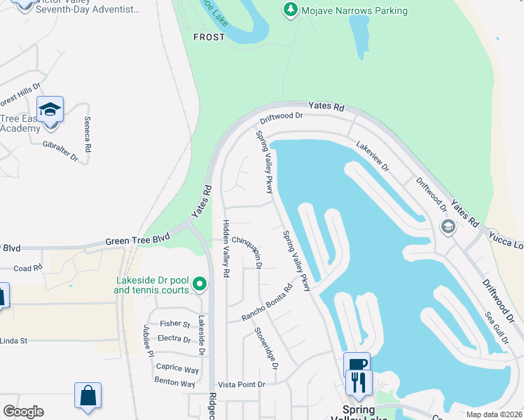 map of restaurants, bars, coffee shops, grocery stores, and more near 17825 Cresta Blanca Lane in Victorville