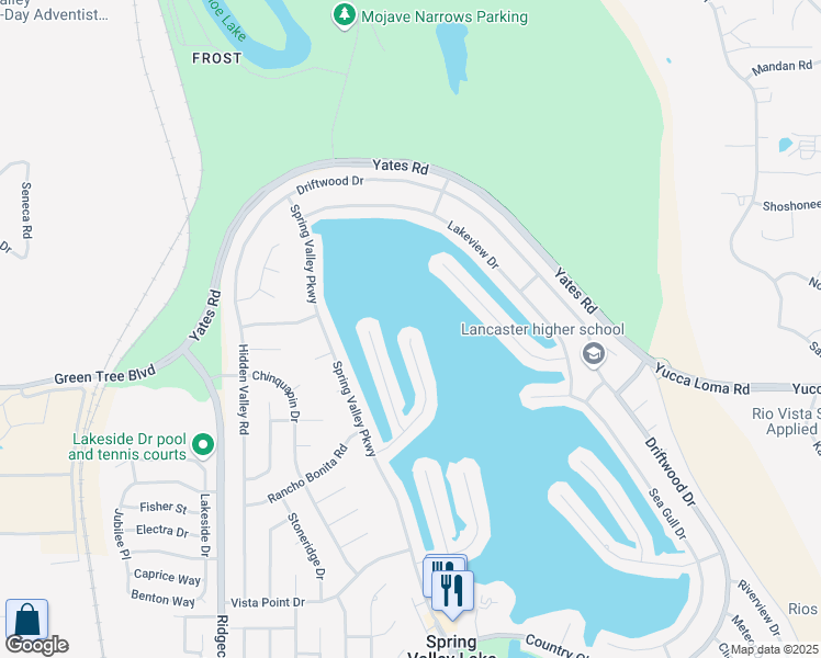 map of restaurants, bars, coffee shops, grocery stores, and more near 18099 Mariner Drive in Victorville