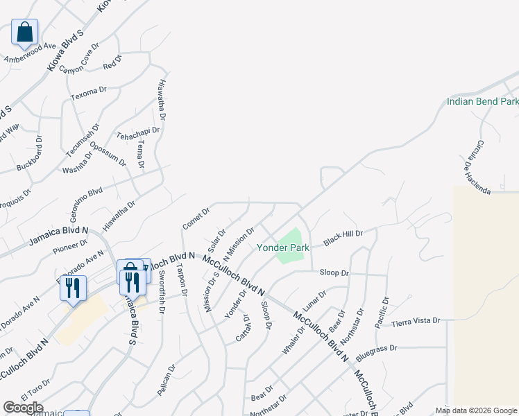 map of restaurants, bars, coffee shops, grocery stores, and more near 3875-3879 North Mission Drive in Lake Havasu City