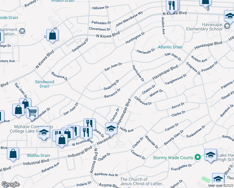 map of restaurants, bars, coffee shops, grocery stores, and more near 2354 Barranca Drive in Lake Havasu City
