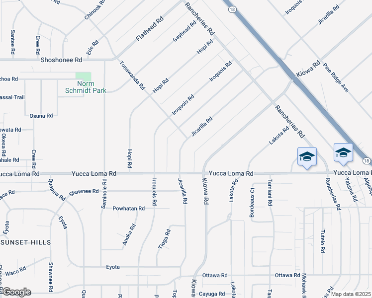 map of restaurants, bars, coffee shops, grocery stores, and more near 13801 Jicarilla Road in Apple Valley