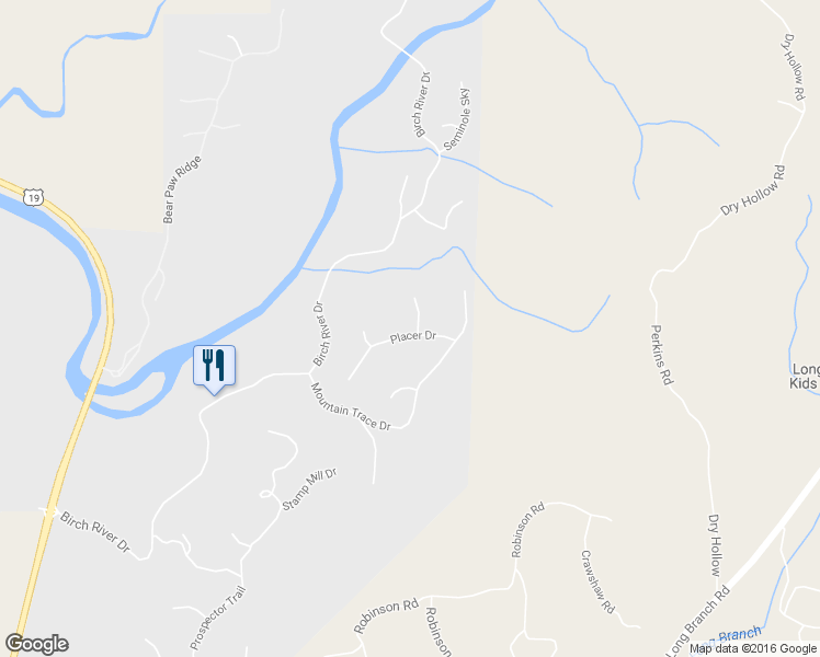 map of restaurants, bars, coffee shops, grocery stores, and more near 108 Placer Drive in Dahlonega
