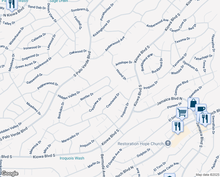 map of restaurants, bars, coffee shops, grocery stores, and more near 3305 Crestview Drive in Lake Havasu City