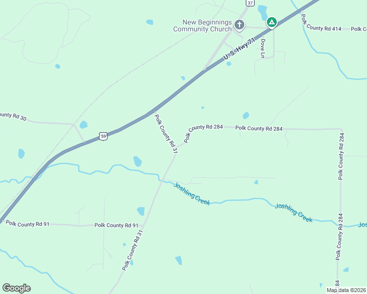 map of restaurants, bars, coffee shops, grocery stores, and more near 119 Polk County Road 284 in Hatfield