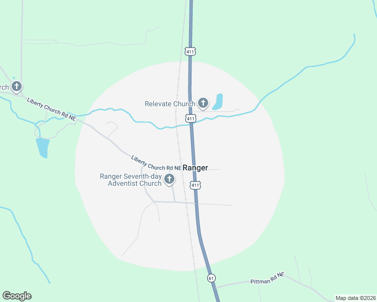 map of restaurants, bars, coffee shops, grocery stores, and more near 148 U.S. 411 in Ranger