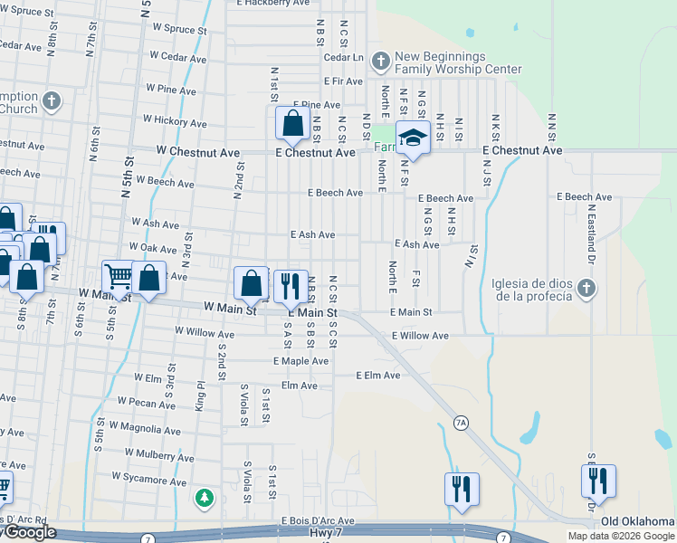 map of restaurants, bars, coffee shops, grocery stores, and more near 201 North C in Duncan