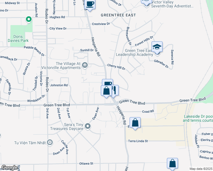 map of restaurants, bars, coffee shops, grocery stores, and more near Hesperia Road in Victorville