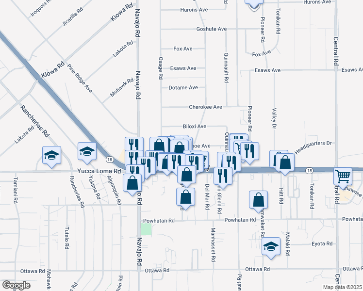map of restaurants, bars, coffee shops, grocery stores, and more near 21898 Arapahoe Avenue in Apple Valley