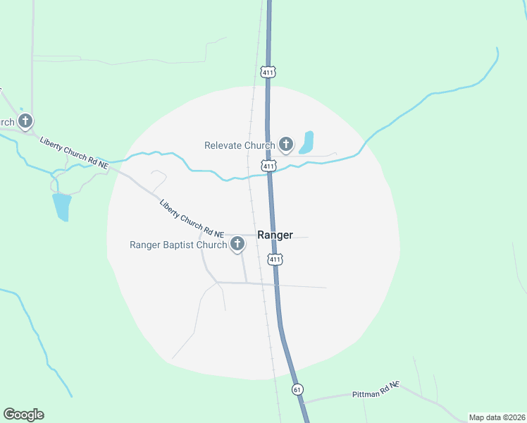 map of restaurants, bars, coffee shops, grocery stores, and more near 148 U.S. 411 in Ranger