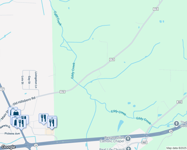 map of restaurants, bars, coffee shops, grocery stores, and more near 889 County Road 170 in Moulton