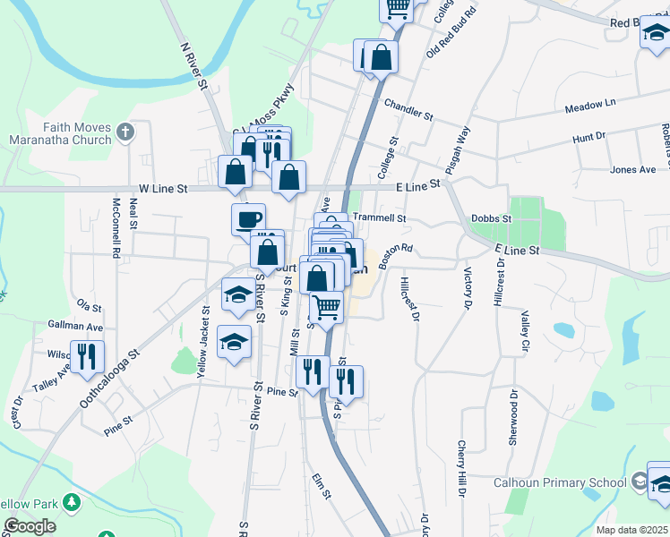 map of restaurants, bars, coffee shops, grocery stores, and more near 1659 Resaca Lafayette Road Northwest in Sugar Valley