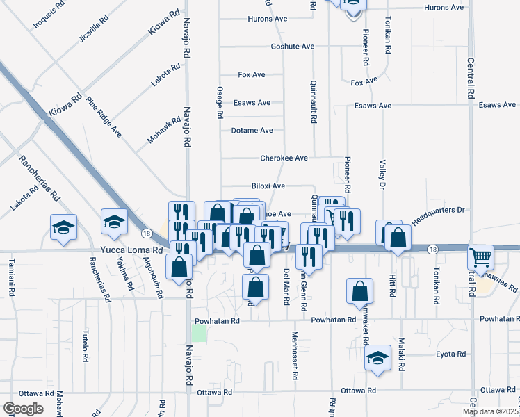 map of restaurants, bars, coffee shops, grocery stores, and more near 21898 Arapahoe Avenue in Apple Valley