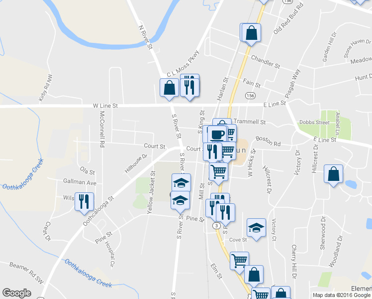 map of restaurants, bars, coffee shops, grocery stores, and more near 408 Court Street in Calhoun