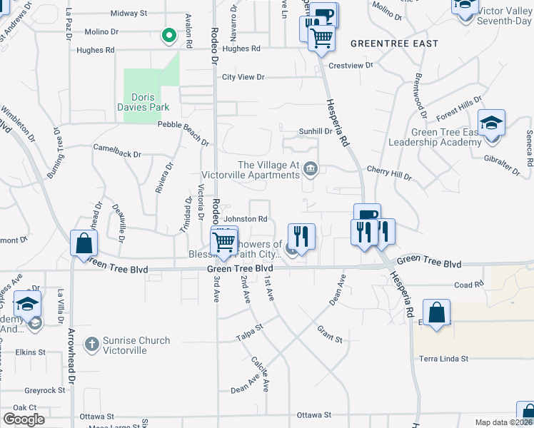 map of restaurants, bars, coffee shops, grocery stores, and more near 13870 Decker Road in Victorville