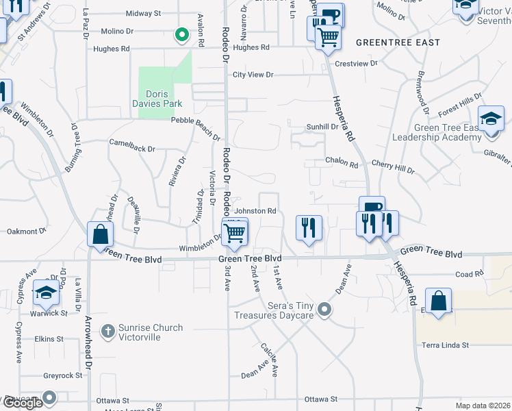 map of restaurants, bars, coffee shops, grocery stores, and more near 13900 Decker Road in Victorville