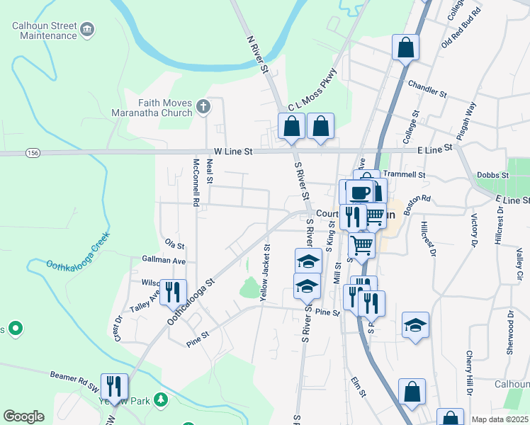 map of restaurants, bars, coffee shops, grocery stores, and more near 526 Court Street in Calhoun