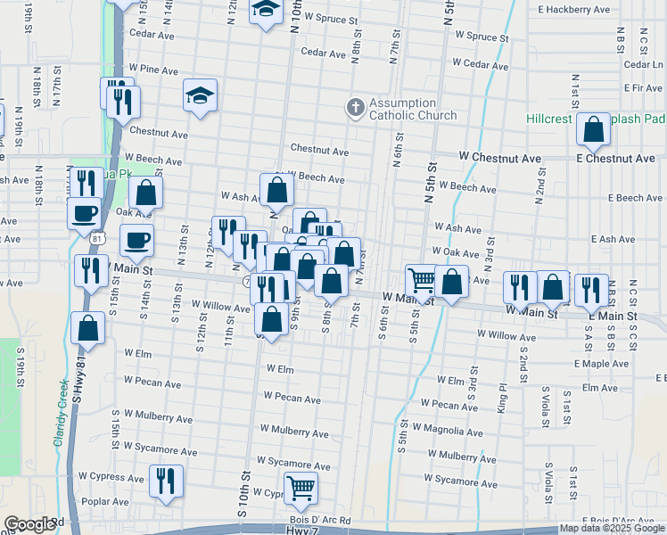 map of restaurants, bars, coffee shops, grocery stores, and more near in Duncan