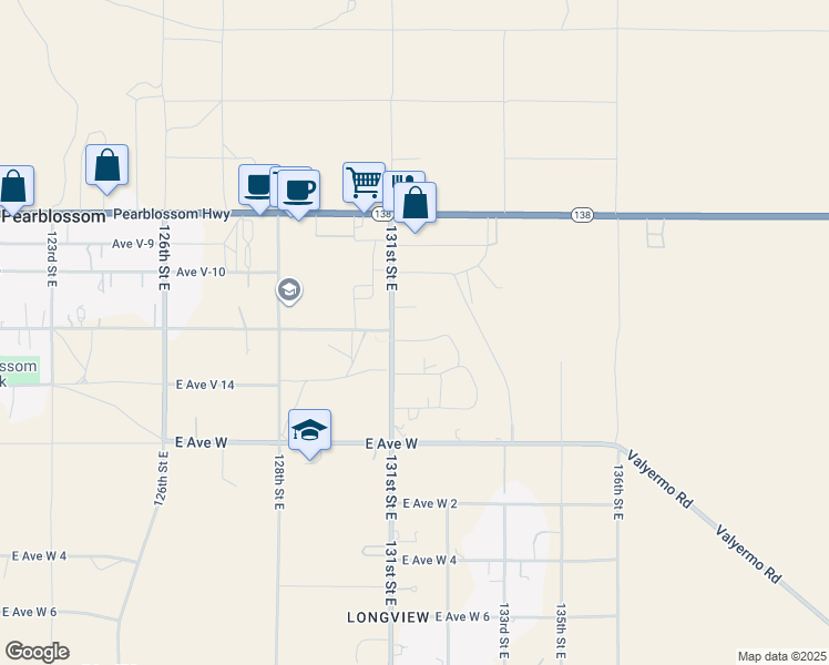 map of restaurants, bars, coffee shops, grocery stores, and more near 13121 East Avenue V 12 in Pearblossom
