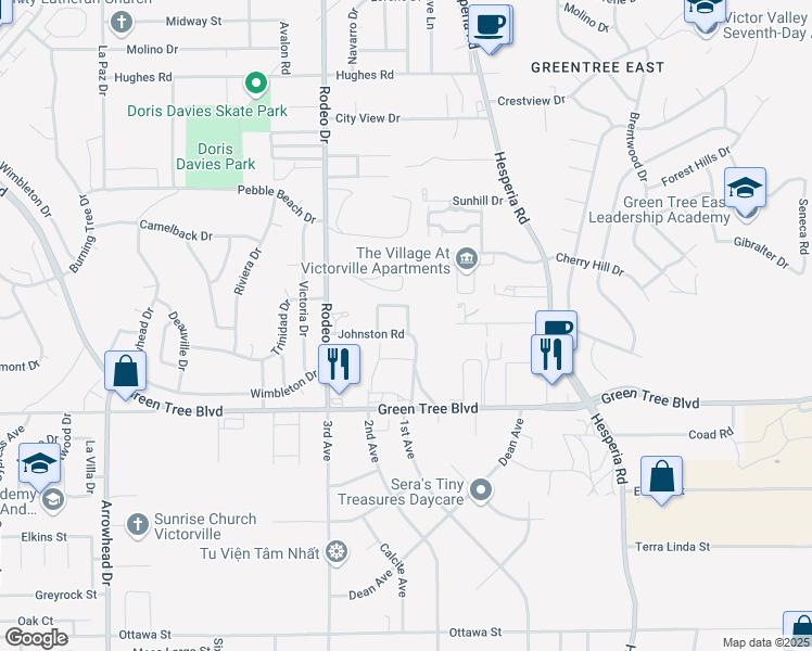 map of restaurants, bars, coffee shops, grocery stores, and more near 13870 Decker Road in Victorville