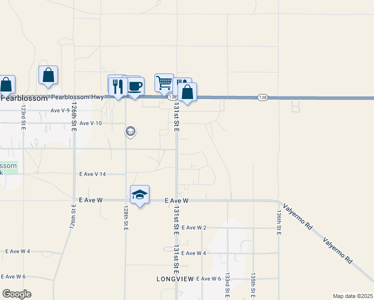 map of restaurants, bars, coffee shops, grocery stores, and more near 13121 East Avenue V 12 in Pearblossom