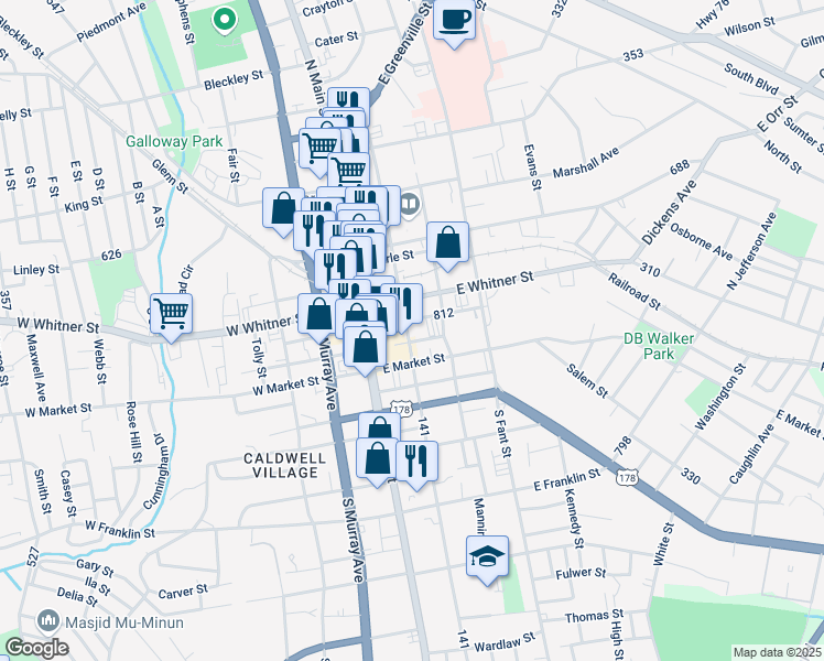 map of restaurants, bars, coffee shops, grocery stores, and more near 207 141 in Anderson