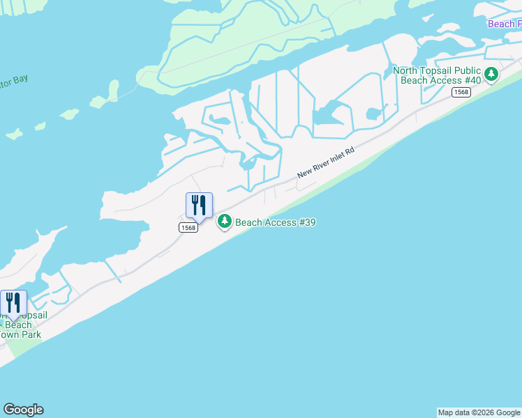 map of restaurants, bars, coffee shops, grocery stores, and more near 908 New River Inlet Road in North Topsail Beach