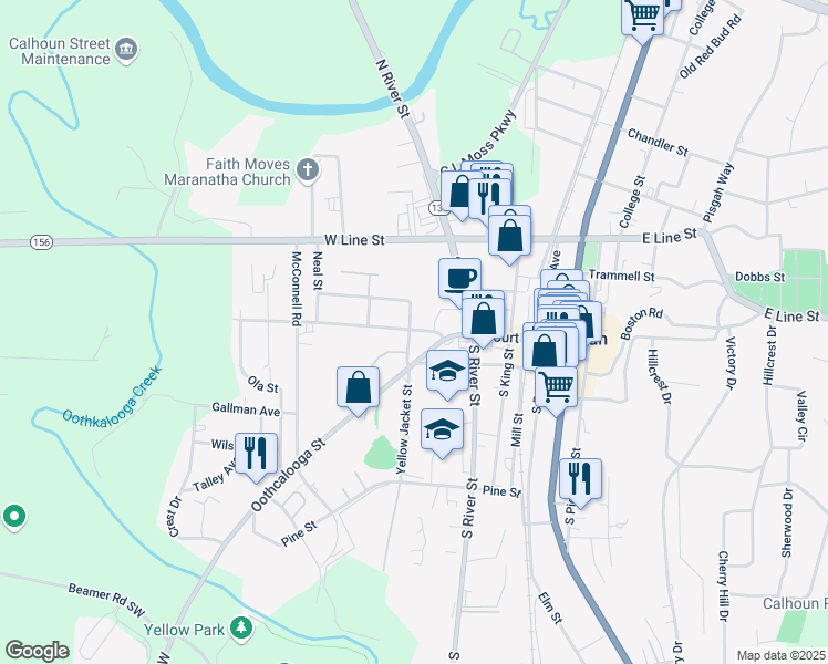 map of restaurants, bars, coffee shops, grocery stores, and more near 526 Court Street in Calhoun
