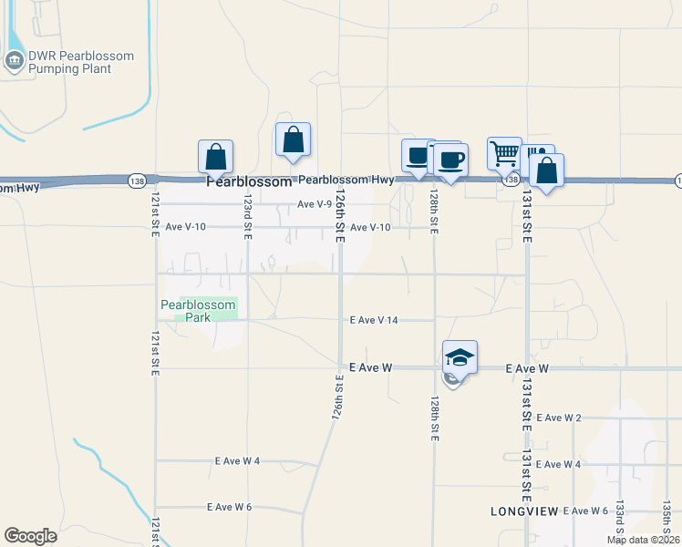 map of restaurants, bars, coffee shops, grocery stores, and more near 126th Street East in Pearblossom
