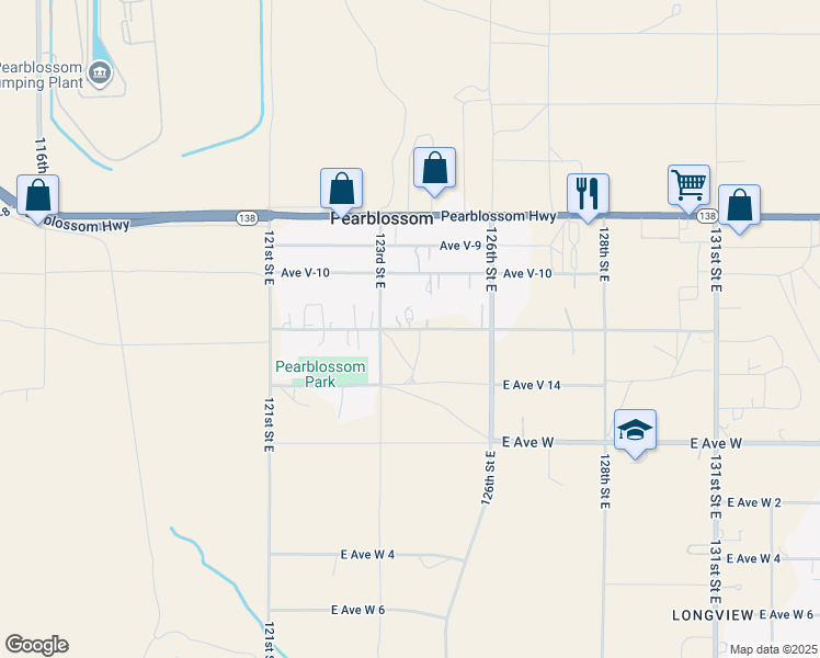 map of restaurants, bars, coffee shops, grocery stores, and more near East Avenue V 12 in Pearblossom