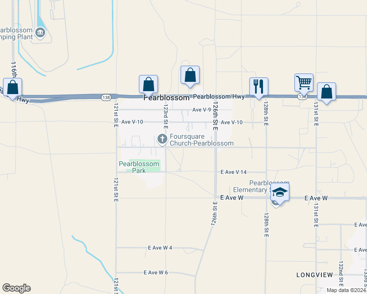 map of restaurants, bars, coffee shops, grocery stores, and more near East Avenue V-12 in Pearblossom