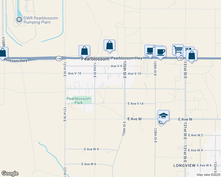 map of restaurants, bars, coffee shops, grocery stores, and more near 12399 East Avenue V 12 in Pearblossom