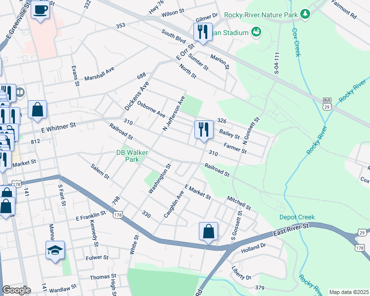 map of restaurants, bars, coffee shops, grocery stores, and more near 1002 310 in Anderson