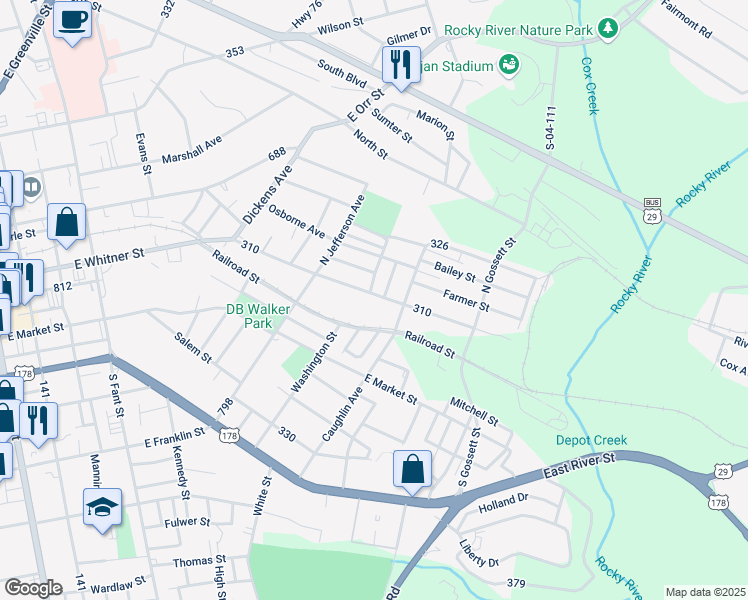 map of restaurants, bars, coffee shops, grocery stores, and more near 1002 310 in Anderson
