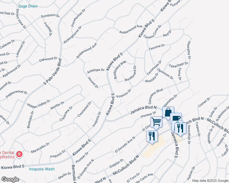 map of restaurants, bars, coffee shops, grocery stores, and more near 3396 Kiowa Boulevard South in Lake Havasu City