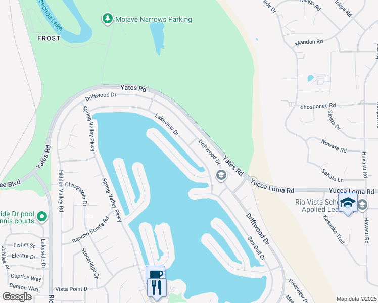 map of restaurants, bars, coffee shops, grocery stores, and more near 18245 Lakeview Drive in Victorville