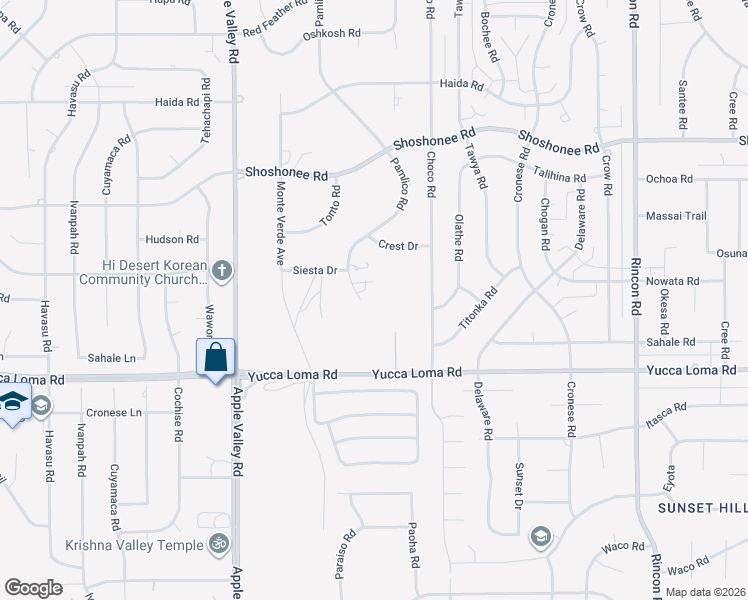 map of restaurants, bars, coffee shops, grocery stores, and more near 13847 Pamlico Road in Apple Valley