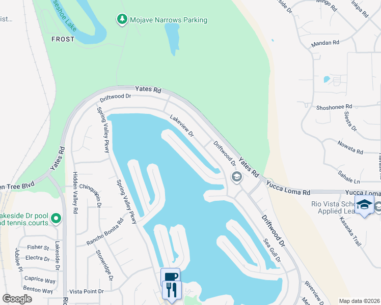 map of restaurants, bars, coffee shops, grocery stores, and more near 18160 Harbor Drive in Victorville