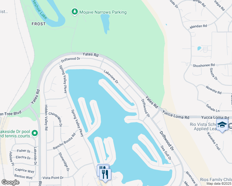map of restaurants, bars, coffee shops, grocery stores, and more near 18150 Harbor Drive in Victorville