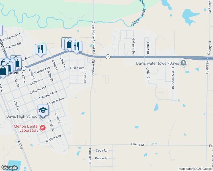 map of restaurants, bars, coffee shops, grocery stores, and more near 150 Hanover Road in Davis