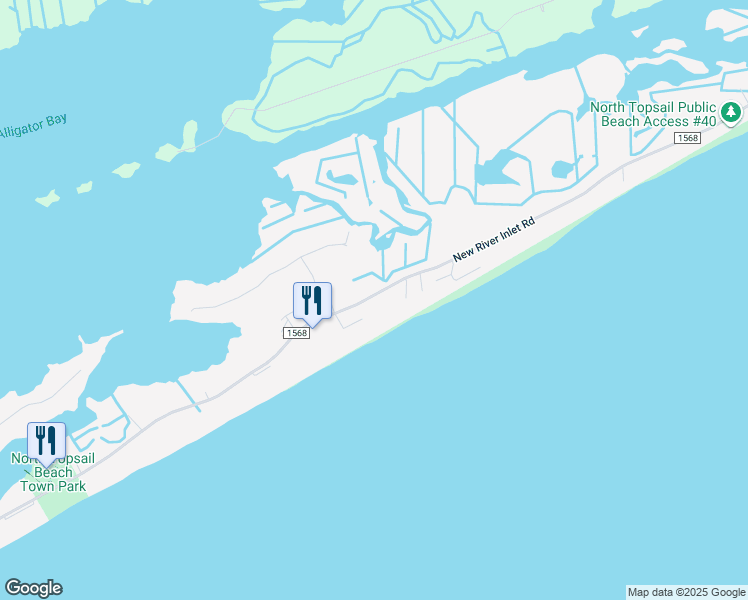 map of restaurants, bars, coffee shops, grocery stores, and more near 886 New River Inlet Road in North Topsail Beach