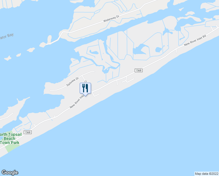 map of restaurants, bars, coffee shops, grocery stores, and more near 892 New River Inlet Road in Sneads Ferry